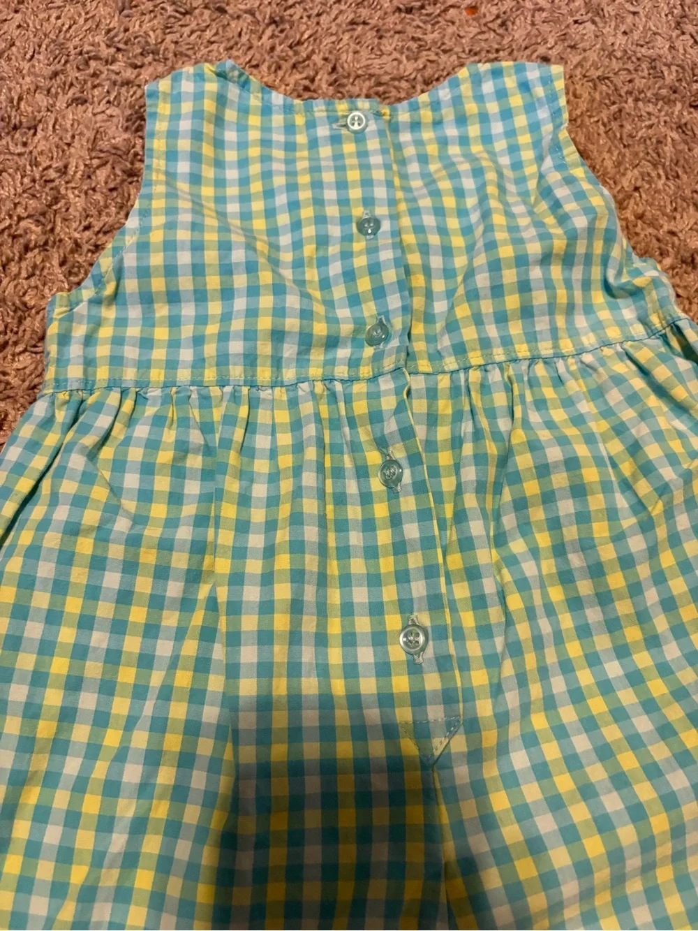 Vintage OshKosh/ Blue Gingham floral embroidered romper